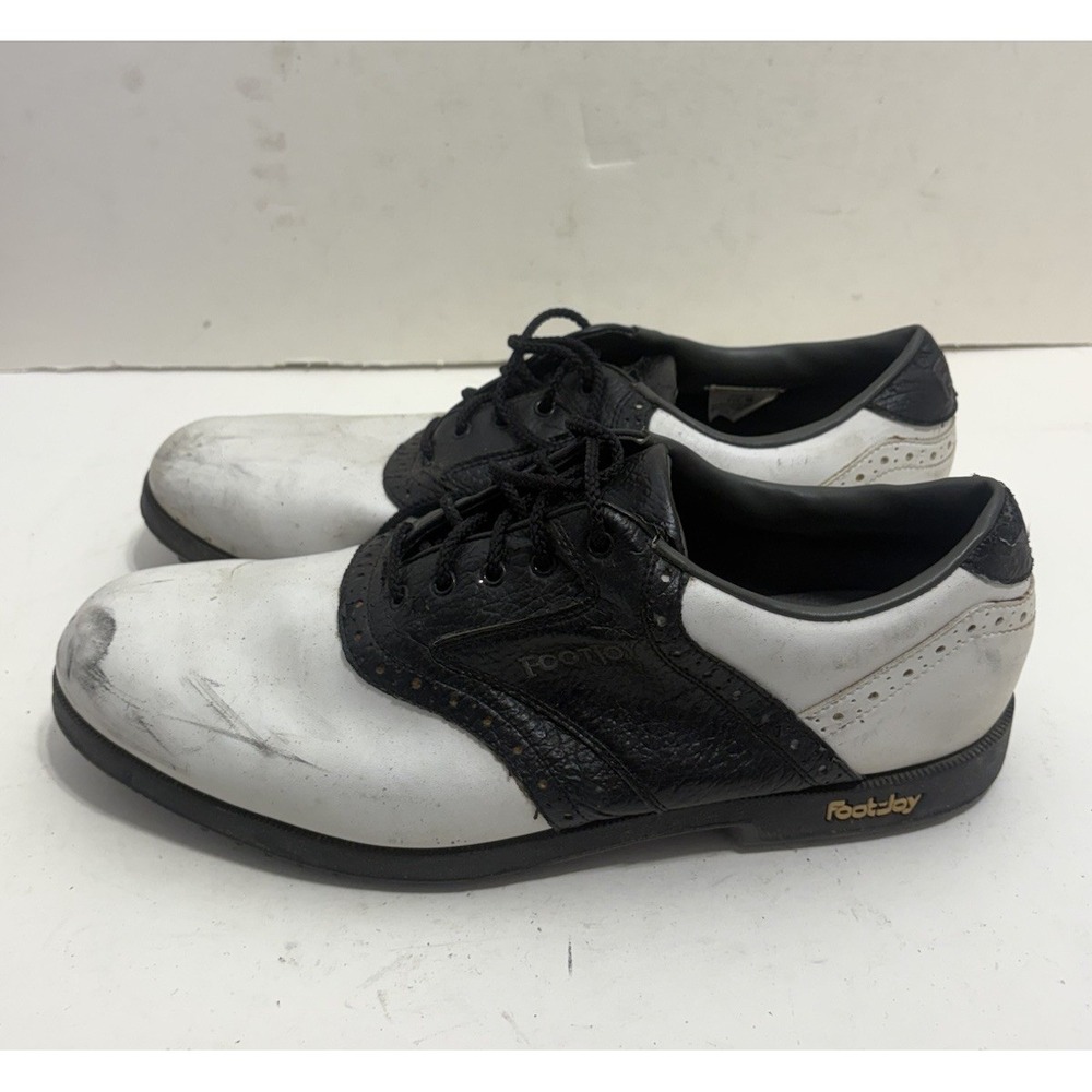 FootJoy Greenjoys 45492 Mens Golf Shoes Size 11.5 M White Black Saddle Shoe